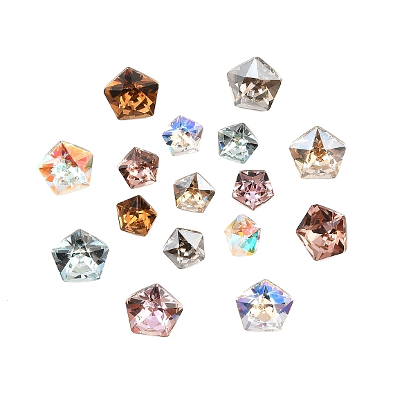 Glass Rhinestone Cabochons, Star, Pointed Back & Back Plated, Faceted