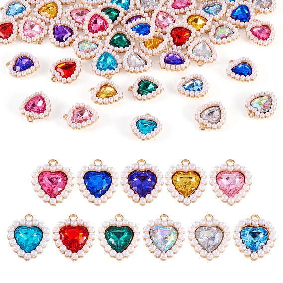 44шт 11 цветной сплав подвески со стразами, сердце, с жемчугом, граненые