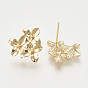 (Same Sku: KK-I622-48G-NF)Brass Stud Earring Findings, with Loop, Flower, Nickel Free