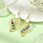 201 Stainless Steel Dangle Earrings for Women, Butterfly Wing, with Gemstone & Shell Pearl Beads