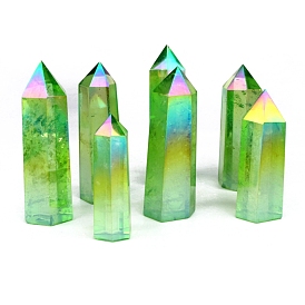 Electroplate Natural Quartz Healing Hexagonal Prisms Figurines, Reiki Energy Stone Display Decorations
