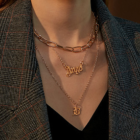 Layered Necklaces with Personalized Letter Pendant, Angel Charm and Hip Hop Chain Design