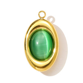 304 подвески из нержавеющей стали, с кошачий глаз, овальные, ионное покрытие (ip), реальный 18 k позолоченный