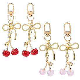 4 шт. 2 цвета: бант и вишня, подвески из цинкового сплава и смолы, с поворотной застежкой, золотые
