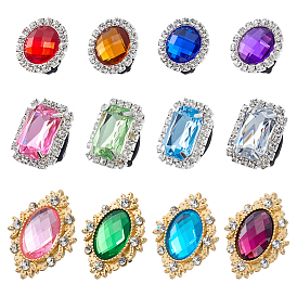 12Pcs 12 Styles Rectangle/Rhombus/Round Detachable Alloy Rhinestone Shoe Decoration, with Plastic Buckle Clip