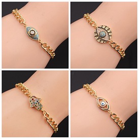 Turkish Evil Eye Jewelry Adjustable Bracelet Copper Plated Gold for Men and Women
