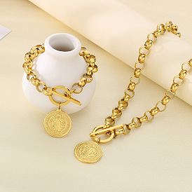 Плоский круглый со святым Бенедиктом 304 ожерелье из нержавеющей стали с подвеской-цепочкой «роло» и браслеты с подвесками