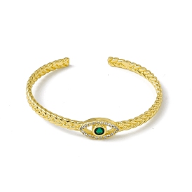 Зеленый кубический цирконий конский глаз открытый браслет-манжета, стеллаж для латунных украшений для женщин, без кадмия, без свинца и без никеля