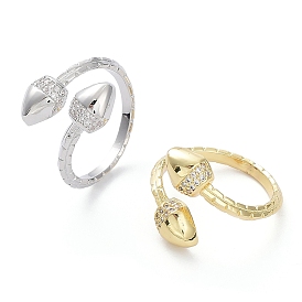 Clear Cubic Zirconia Double Acorn Open Cuff Rings, Brass Jewelry for Women