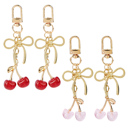 4 шт. 2 цвета: бант и вишня, подвески из цинкового сплава и смолы, с поворотной застежкой, золотые