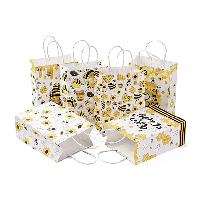 Прямоугольные бумажные пакеты с пчелиной тематикой, с ручками, для подарочных пакетов и сумок, желтые