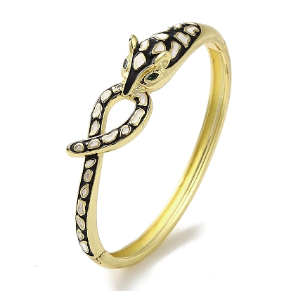 Brass Pave Green Cubic Zirconia Leopard Hinged Bangle for Women, with Black & White Enamel
