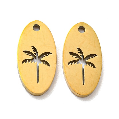 304 Stainless Steel Charms, Laser Cut, Oval/Square/Rectangle with Coconut Tree, Golden
