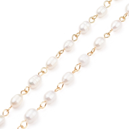 Handmade Natural Freshwater Pearl Beaded Chains, with 304 Stainless Steel Findings, Unwelded