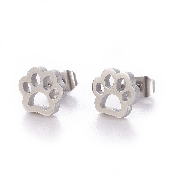 304 Stainless Steel Stud Earrings, Hypoallergenic Earrings, with Ear Nuts/Earring Back, Footprint