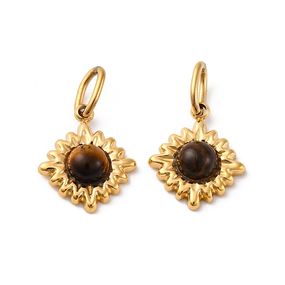 Подвески-ромбы из натурального тигрового глаза, с ионным покрытием (IP) 304 настройки и соединительные кольца из нержавеющей стали