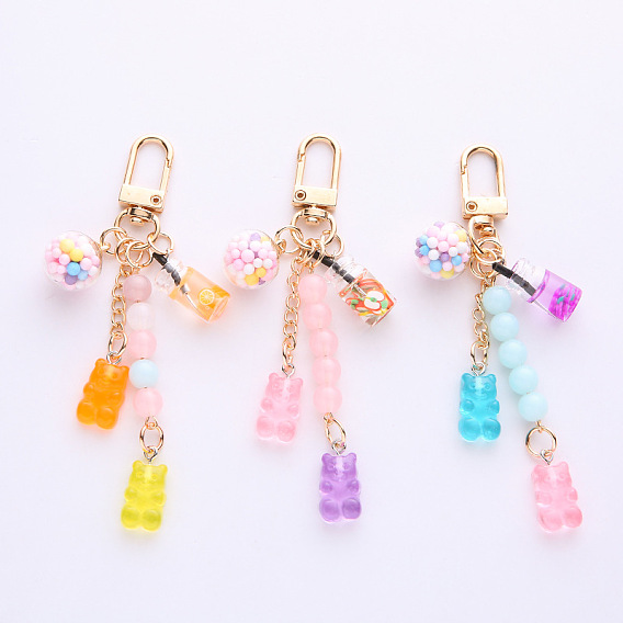 Rainbow Soft Candy Case with Cute Girl Bear Keychain - Adorable Earphone Protector and Bag Charm