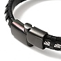 Leather & 304 Stainless Steel Rope Braided Cord Bracelet with Magnetic Clasps for Men Women