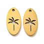 304 Stainless Steel Charms, Laser Cut, Oval/Square/Rectangle with Coconut Tree, Golden