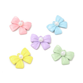 Сплав покрытия стойки с подвесками из искусственного жемчуга из абс-пластика, подвески с бантом, окрашенные распылением, без кадмия, без никеля и без свинца