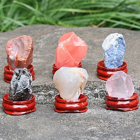 Raw Rough Nuggets Gemstone Rock Mineral, with Wood Base, for Home Desktop Decoration