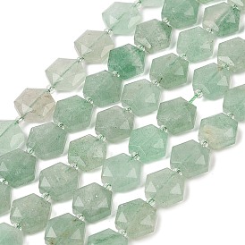 Natural Green Aventurine Beads Strands, with Seed Beads, Faceted Hexagonal Cut, Hexagon