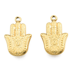 Revestimiento iónico (ip) 201 colgantes de acero inoxidable, mano de hamsa / mano de miriam