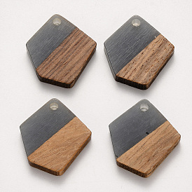 Transparent Resin & Walnut Wood Pendants, Waxed, Polygon