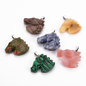 Natural & Synthetic Mixed Gemstone Pendants, with Platinum Brass Bails, Horse