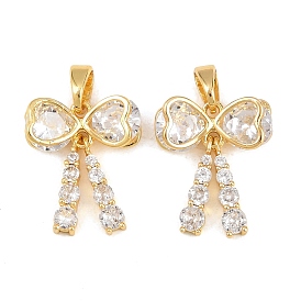 Латунные микропаве прозрачные подвески с фианитом, бантом прелести