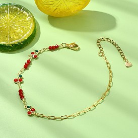 Браслеты на лодыжку из латуни с эмалью, красными вишневыми звеньями и цепочкой из скрепок для женщин.
