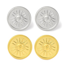 304 Stainless Steel Flat Round with Sun Stud Earrings