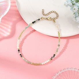 Bracelets de cheville en pierres naturelles mixtes, rondes et à facettes dégradées, et perles de pomme de terre naturelles, or