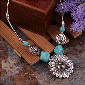 Personalized Sunflower Flower Turquoise Necklace Clavicle Chain