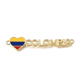 Breloques connecteur en laiton émaillé, Colombie et liens du cœur, crémaillère plaquage, plaqué longue durée, sans cadmium et sans plomb