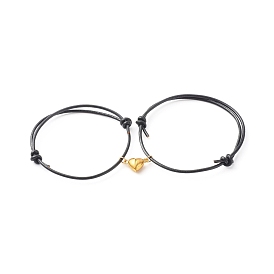Magnetic Alloy Heart Charm Bracelet Sets for Valentine's Day, with Adjustable Cowhide Cord