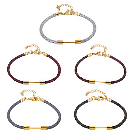 5шт. 5 цвета 3мм плетеный круглый шнур из искусственной кожи для изготовления браслетов, с 304 карабинами из нержавеющей стали и латунной планкой с бусинами, золотые, стойки покрытие, долговечный