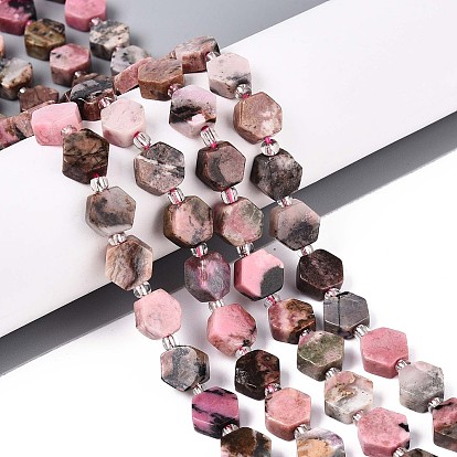 Природные родонит бисер нитей, шестиугольник, с бисером