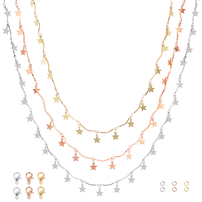 DIY Jewelry Making Kits, Including Brass Scalloped Bar Chains, with Star Charms & Jump Rings, Zinc Alloy Lobster Claw Clasps