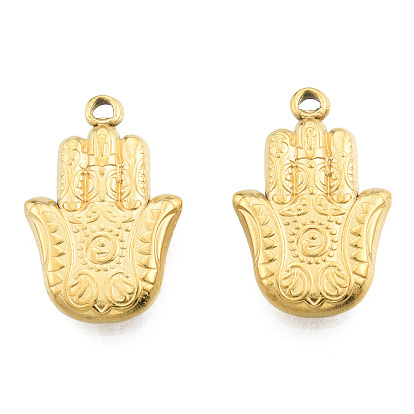 Revestimiento iónico (ip) 201 colgantes de acero inoxidable, mano de hamsa / mano de miriam