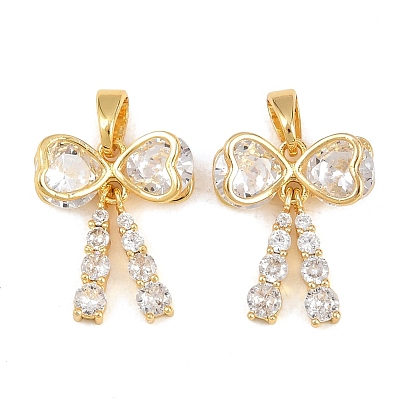 Латунные микропаве прозрачные подвески с фианитом, бантом прелести