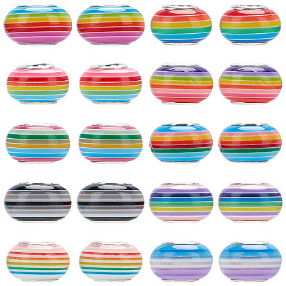 100 шт 10 цвета смолы европейские бусины, бусины с большим отверстием, с посеребренной латуни двойные сердечники, рондель