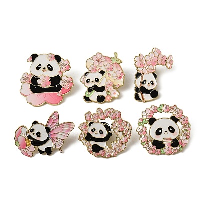 Эмалированные значки с пандами и цветами сакуры, булавки для лацканов из сплава для одежды рюкзака, золотые