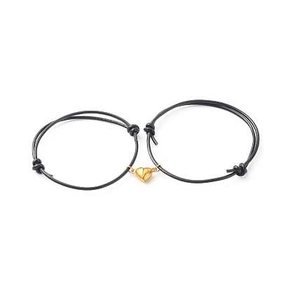 Magnetic Alloy Heart Charm Bracelet Sets for Valentine's Day, with Adjustable Cowhide Cord