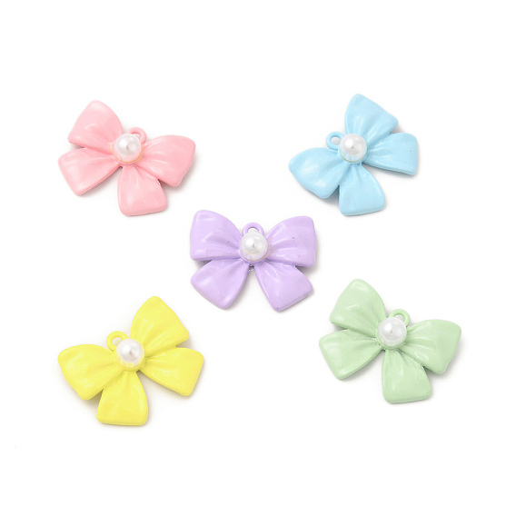 Сплав покрытия стойки с подвесками из искусственного жемчуга из абс-пластика, подвески с бантом, окрашенные распылением, без кадмия, без никеля и без свинца