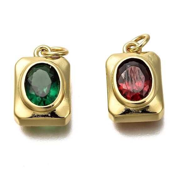 Золотой тон латунные микро проложить кубического циркония кулоны, с прыжковых колец, долговечный, прямоугольные