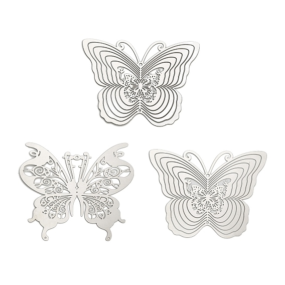 201 подвески для соединителей из нержавеющей стали, вырезанные лазером, ссылки бабочки, гравированные металлические украшения, не тускнеет