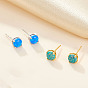 Fashionable 925 Sterling Silver Inlaid Opal Stud Earrings, Flat Round