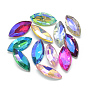 Pointed Back Glass Rhinestone Cabochons, Back Plated, Faceted, AB Color Plated, Horse Eye