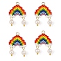 Natural Cultured Freshwater Pearl & Glass MIYUKI Seed Beaded Pendants, Rainbow
 Charms, with 304 Stainless Steel Open Jump Rings